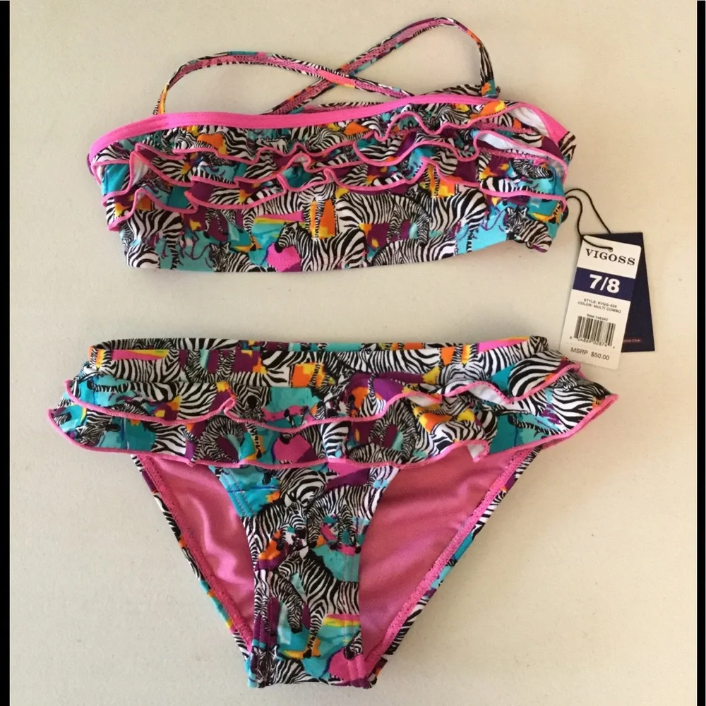 NWT Vigoss 7/8 All over fun Zebra Zoo Print 2pc bikini swim set